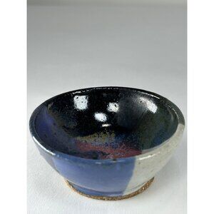 VTG Pottery Trinket Dish Abstract Multicolor Painted Studio Art Pottery Dish